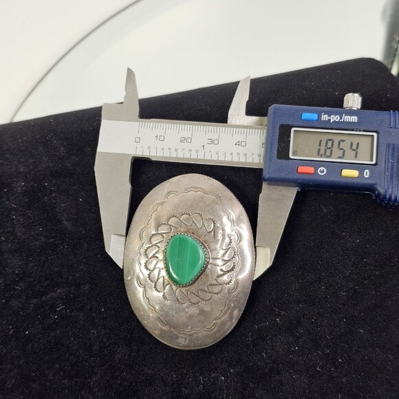 Navajo Malachite Stone Sterling Silver Kerchief Bandana Tie Native American USA - Picture 8 of 11